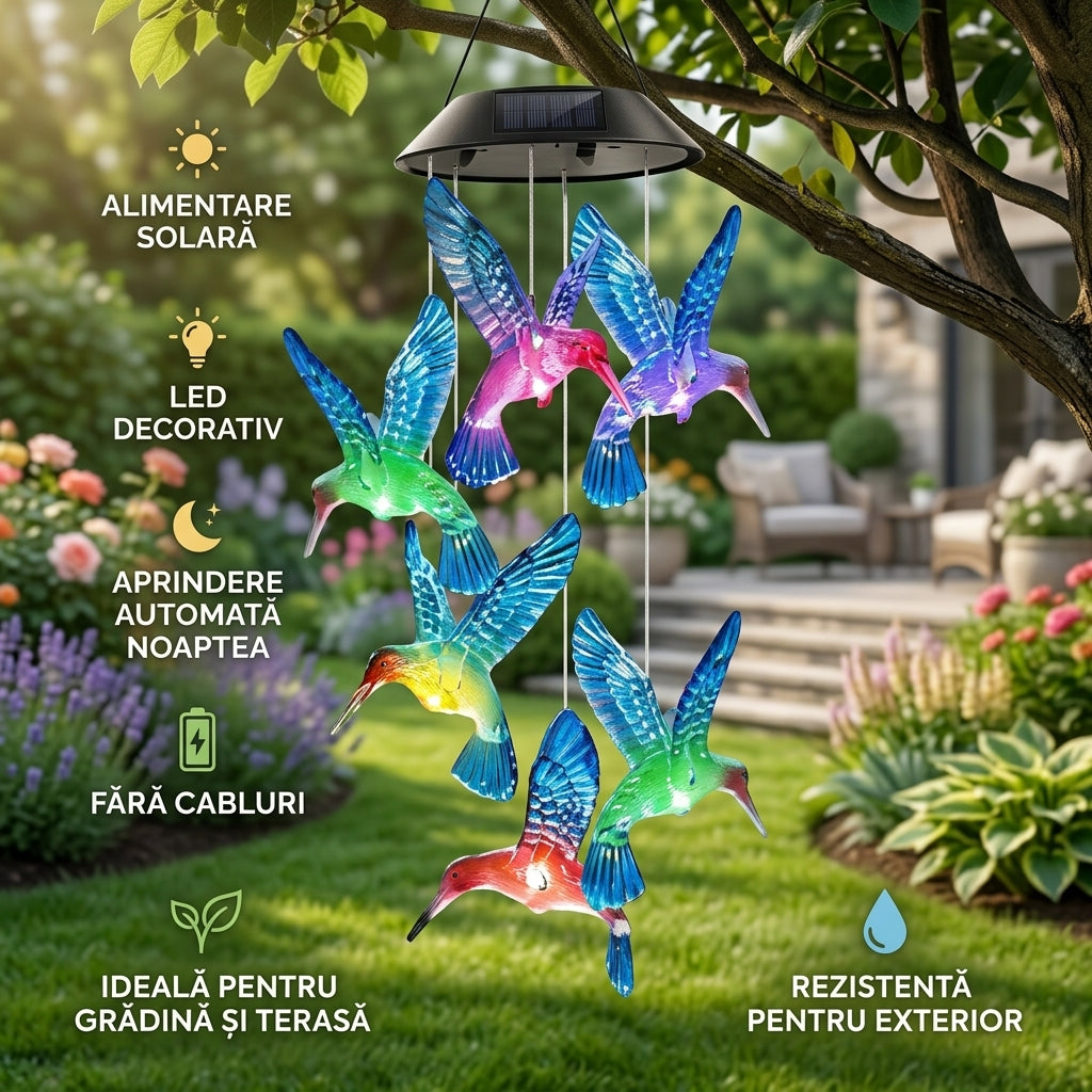 Lampă solară de grădină tip colibri