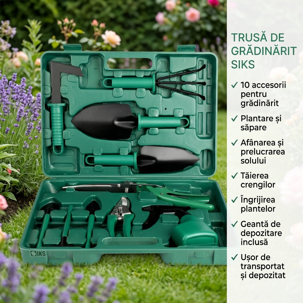 Set Trusa Unelte Gradina 10 accesorii