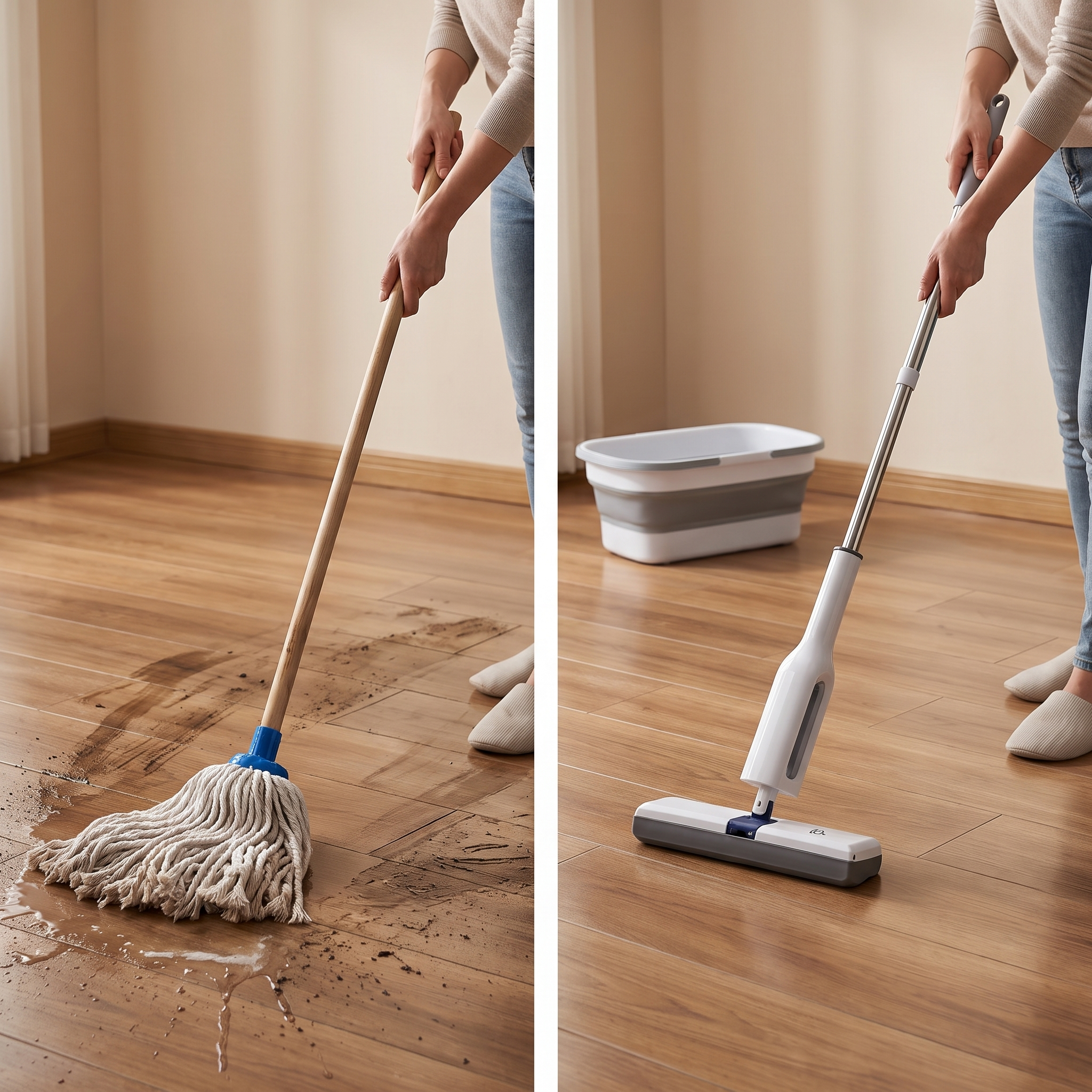 Set mop cu galeată pliabilă si stoarcere usoară