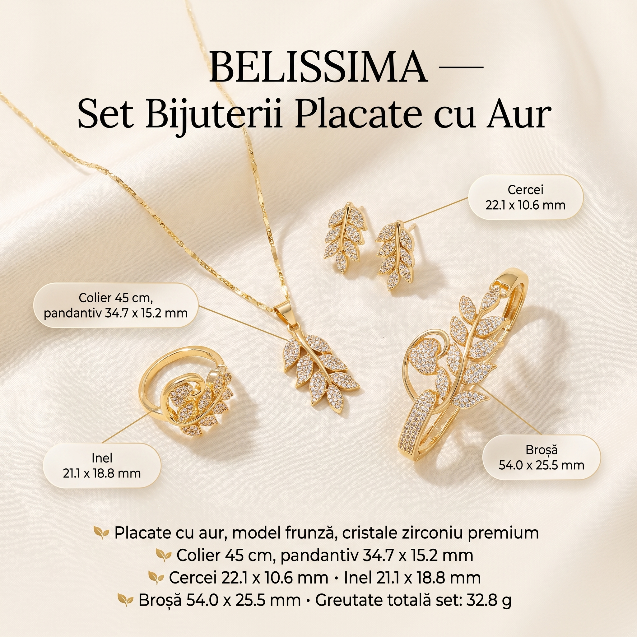 Specificatii si dimensiuni set bijuterii Belissima