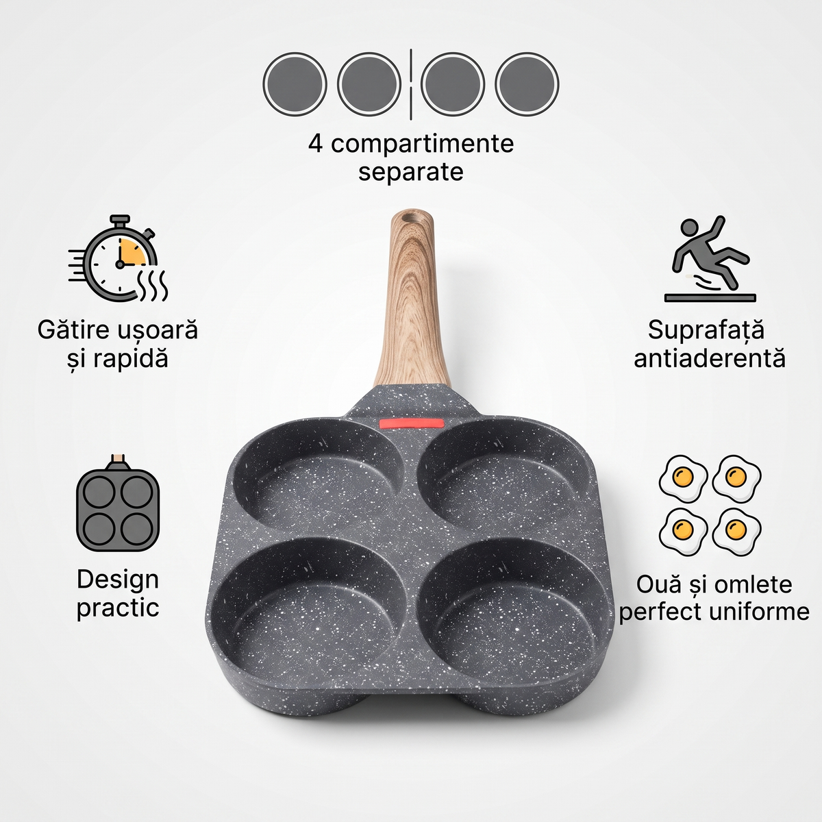 EggMaster™ - Tigaie pentru omleta/ochiuri cu 4 gauri